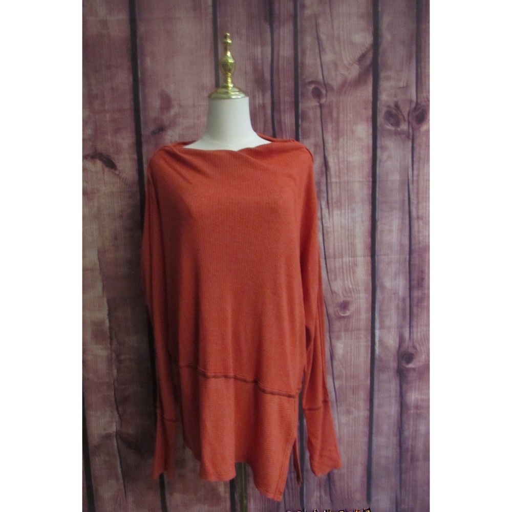 Free People We The Free Women's Londontown Thermal Rust Orange Tunic Top Size L - Picture 4 of 7